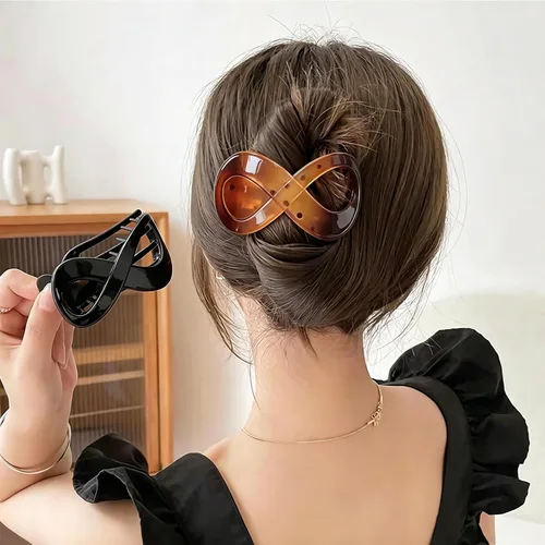Miniatura 2 de 2 Pcs Flat Hair Clips Acrylic French Concord Banana Clips for Thick Thin Hair - Strong Grip No Slip Claw Clips for Women (Amber & Black)