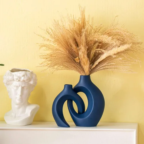 Miniatura 9 de Lvases - Juego de 2 jarrones de cerámica hueca Snuggle, estilo nórdico moderno boho, jarrones de cerámica estética floral para decoración del hogar