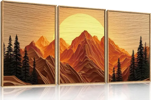 Miniatura 51 de Celestdeco Juego de arte de pared en lienzo abstracto y neutro grande con marco naranja, moderno y minimalista para pared, diseño geométrico bohemio