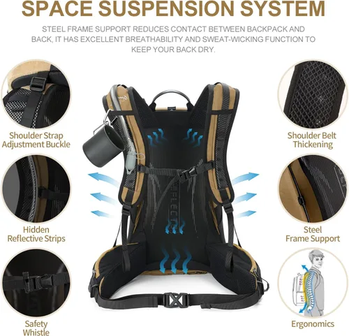 Miniatura 4 de IX INOXTO Mochila de senderismo, 26L/40L, impermeable, con vejiga de agua de 3 litros y cubierta de lluvia, ligera para viajes y campamento, Verde
