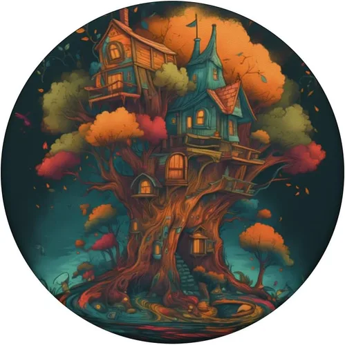 Miniatura 3 de Una casa del árbol caprichosa ubicada en un bosque colorido. PopSockets Fantasy PopGrip intercambiables