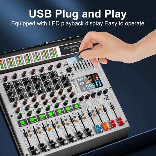 Miniatura 4 de Depusheng AG8 Mezclador de audio profesional de 8 canales con reproductor MP3, fuente USB de grabación, con agrupación y 2 interfaces AUX, 99