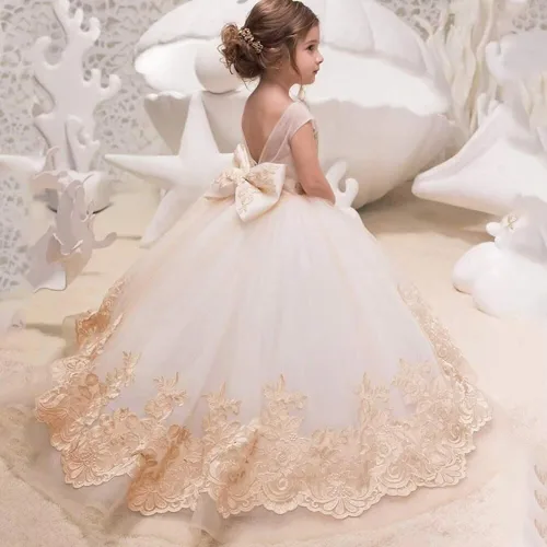Miniatura 2 de Vestido de fiesta de tul hinchado con cordones para niña de las flores de princesa