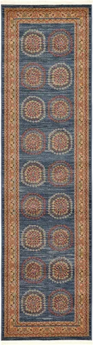 Miniatura 3 de Unique Loom Fars Collection - Alfombra moderna con diseño tribal de medallón con tonos naturales, 2 pies 7 pulgadas x 10 pies 0 pulgadas, azul