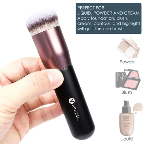 Miniatura 2 de KINGMAS Kabuki - Brocha de maquillaje redonda para mezclar líquidos, crema en polvo, rubor, pulir punteado, maquillaje facial (negro, B