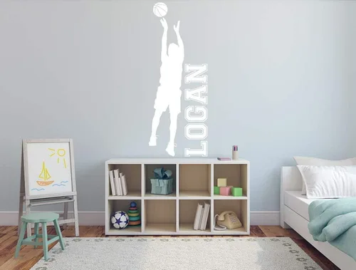 Miniatura 7 de Calcomanía de vinilo con nombre personalizado de baloncesto para niños