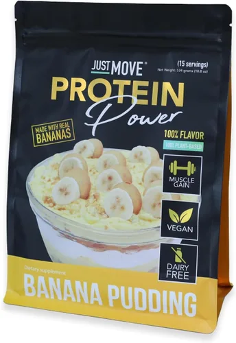 Just Move Protien - Proteína de Pudín de Plátano - Vegana (a Base de Plantas), Orgánica, Sin Lácteos, Sin Soja, Sin Gluten, Keto, Sin Maní, 20g de