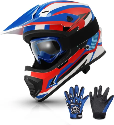 Miniatura 13 de TCMT Casco de motocross para jóvenes, certificado por DOT, casco de motocross ATV de cara completa para niños con gafas, guantes y bolsa para casco