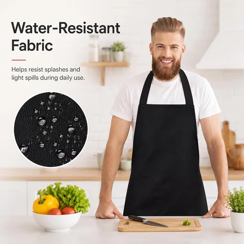 Miniatura 6 de Syhood Paquete de 18 delantales con babero a granel unisex liso ajustable con bolsillo para chef cocinero, manualidades, cocina, pintura (negro)