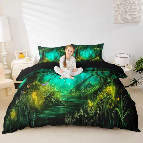 Miniatura 10 de Erosebridal Juego de ropa de cama para niños, juego de funda de edredón de sirena tamaño individual, funda de edredón femenina de escamas de peces