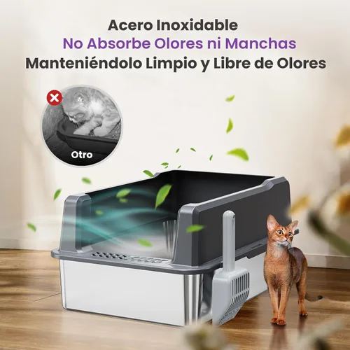 Miniatura 4 de Caja de arena extragrande XXL de acero inoxidable para gatos con tapa, 26" L x 18" W x 12" H caja de arena de metal con lados altos para gatos