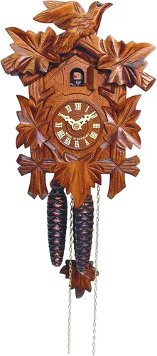 Alexander Taron Importer - Reloj de cuco con diseño de 5 hojas, diseño de nogal y bosque negro