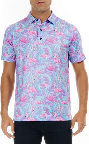 Miniatura 56 de DEOLAX Camisa de golf para hombre, con estampado de moda, atlética, de manga corta, clásica, casual, ajuste seco, suave, para hombres