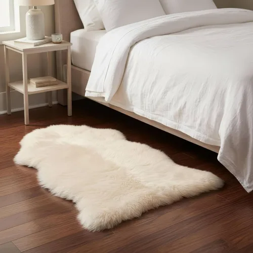 Miniatura 10 de Alfombra de Piel de Oveja Genuina Azul Playa de 2x3 pies, Alfombra de Acento de Piel Real Suave de Una Sola Piel para Silla, Funda de Asiento