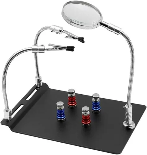 Miniatura 5 de Herramienta de lupa de soldadura de terceras manos de ayuda, clips de abrazadera de brazos flexibles FEITA con estación de lupa 3X, soporte