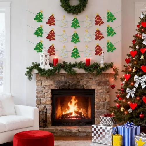 Miniatura 7 de Juego de 3 decoraciones de Navidad preencordadas, guirnalda de pancarta para árbol de Navidad con purpurina para fiesta de invierno, decoración