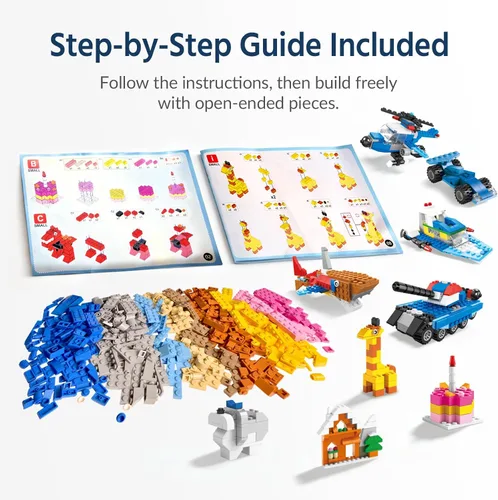 Miniatura 4 de FUN LITTLE TOYS 1100 bloques de construcción para niños de 6 a 12 años, juego de ladrillos a granel de aprendizaje STEM, 147 formas, 17