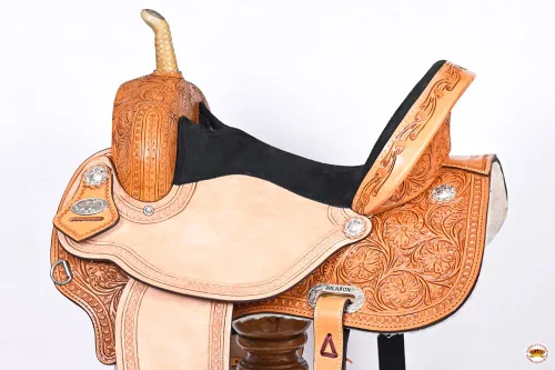 Miniatura 5 de HILASON Sillín Western Horse American Leather Barrel Flex Tree Trail para caballos
