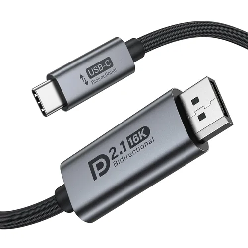 Cable bidireccional USB C a DisplayPort 2.1, 16K DisplayPort a USB C cable de 10 pies, 16K @60Hz 8K @240Hz/120Hz de aluminio premium Plug & Play