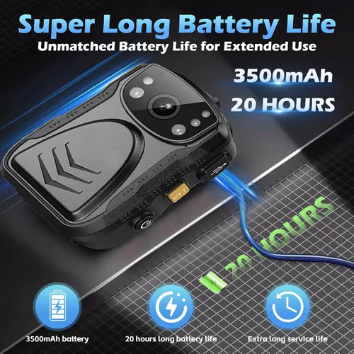 Miniatura 3 de PatrolMaster 1296P Cámara corporal con visión nocturna de 170°, 3500mAh - Grado comercial profesional a prueba de manipulaciones para seguridad