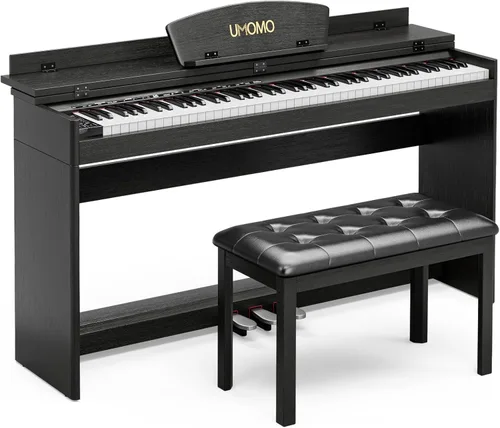 UMOMO Teclado de piano digital de 88 teclas con peso y banco de piano, piano eléctrico de tamaño completo con soporte para piano, conector para Negro