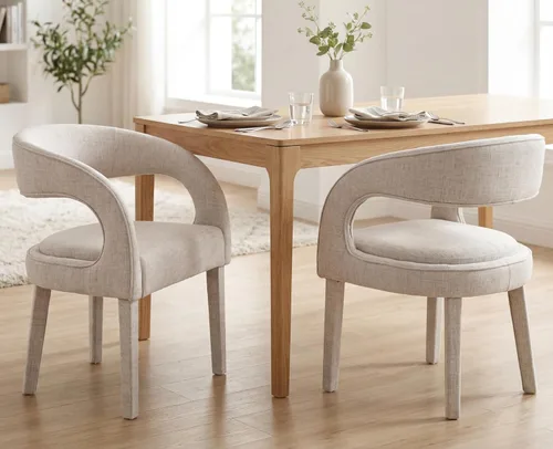 Shunzhi Juego de 2 sillas de comedor modernas de barril, sillas tapizadas de lino para comedor con respaldo abierto, sillas de cocina, sillas