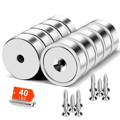 Miniatura 12 de MIKEDE Imanes fuertes con agujeros, 110 libras + imanes de neodimio fuertes con tornillos inoxidables para montaje en pared, imán de base redonda