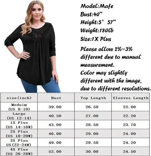 Miniatura 4 de a.Jesdani - Blusas plisadas con encaje de manga corta para mujer, talla extragrande estilo túnica, para verano, tallas M - 4XL