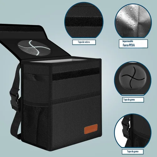 Miniatura 5 de Femuar Cubo de basura para automóvil a prueba de fugas con tapa, impermeable, para SUV, bolsa de basura plegable y portátil, color negro