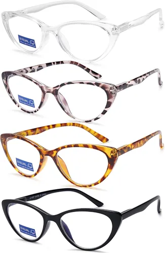 Miniatura 2 de EYEURL Paquete de 4 lentes de lectura para mujer, ojo de gato, bloqueo de luz azul, lectura de moda con bisagra de resorte, anteojos de lectura 4