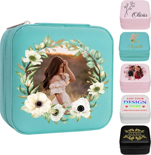 Miniatura 13 de Joyero personalizado con nombre, joyero de viaje portátil personalizado, organizador de joyas de cuero, cajas de dama de honor, boda, regalo