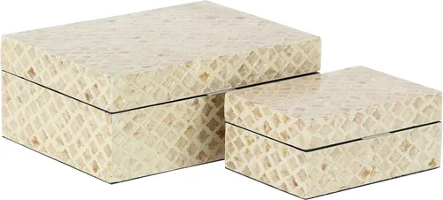 Miniatura 14 de Deco 79 Caja decorativa geométrica hecha a mano con concha de madreperla, mosaico de puntos, caja de almacenamiento para recuerdos, con acentos Crema