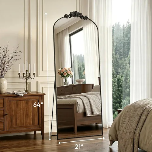 Miniatura 2 de Antok Espejo arqueado de longitud completa, espejo de piso de 64 x 21 pulgadas con tallado, espejos de cuerpo completo para decoración del hogar