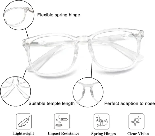 Miniatura 4 de Gafas de lectura transparentes para mujer, con bloqueo de luz azul, lectores +0.75, gafas cuadradas transparentes, paquete de 4 unidades, reducen