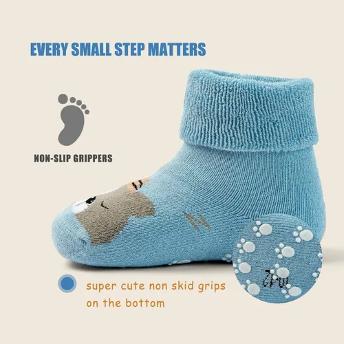 Miniatura 5 de Calcetines cálidos antideslizantes para bebés y niños, calcetines de invierno gruesos con agarres para bebés y niñas, calcetines antideslizantes