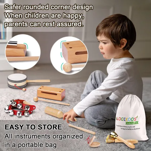 Miniatura 3 de LOOIKOOS Instrumentos musicales Montessori para niños pequeños, instrumentos de percusión de madera natural para niños preescolares, juguetes El