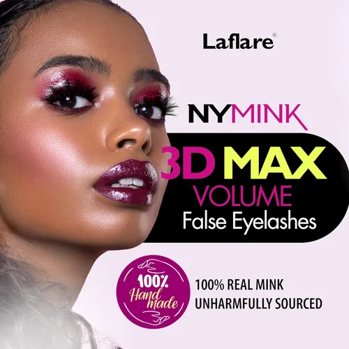 Miniatura 2 de Laflare 3D NY MAX VOLUME - Estilos dramáticos de 0.787-0.984 in de largo, pestañas de pelo de visón 100% real, maquillaje de lujo, natural, ligero