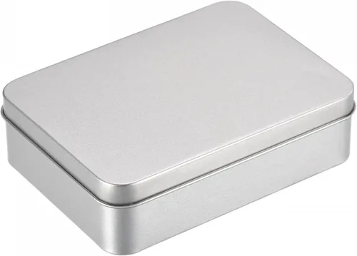 Miniatura 13 de uxcell Caja de Lata de Metal, 3.54" x 3.54" x 2.17" Recipientes Rectangulares Vacíos de Hojalata con Tapas, Tono Plateado, para Organizador