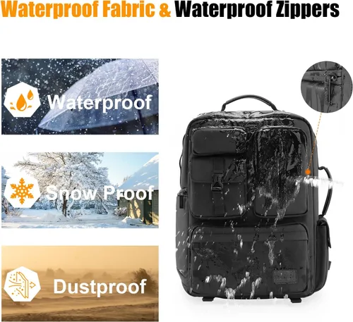 Miniatura 5 de Cwatcun Mochila para cámara DSLR/SLR/SLR/sin espejo para fotógrafos, funda de piel impermeable con soporte para trípode y portátil compatible