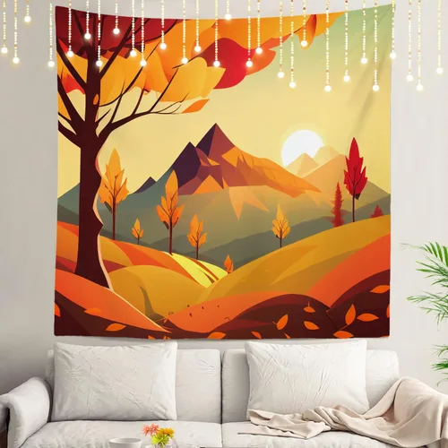 Miniatura 85 de Shrahala Tapiz de pared con paisaje de lago de otoño, bosque amarillo, para colgar en la pared, tapiz grande, decoración de fibra de poliéster