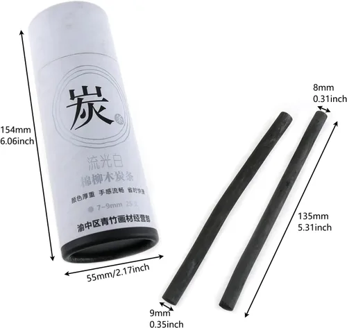 Miniatura 3 de E-outstanding Palitos de carbón, 25 lápices de carbón de 7 a 0.354 in de diámetro para dibujo, bocetos y bellas artes, carbón comprimido