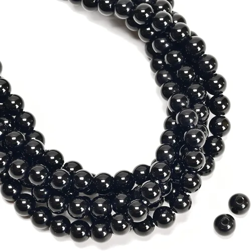 Miniatura 2 de JM Design 0.079 in agujero negro ónix liso pulido forma redonda suelta piedras preciosas tamaño 0.236 in 15.5inch hebra para la fabricación de joyas