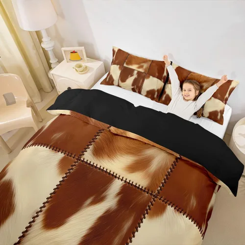 Miniatura 5 de Juego de ropa de cama con estampado de piel de vaca para niños, juego de funda de edredón con patrón de piel de vaca, juego de funda de edredón