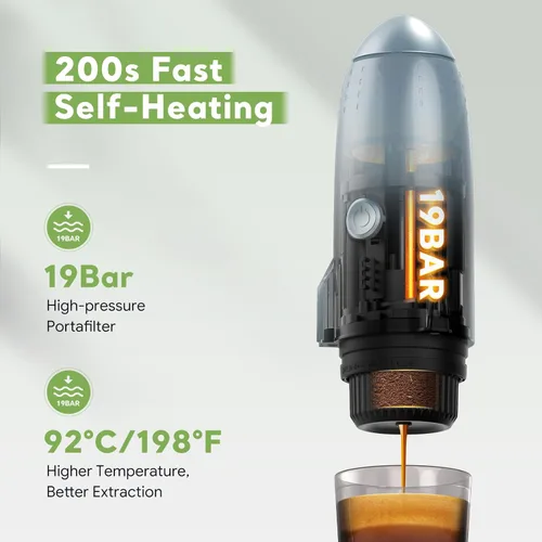 Miniatura 4 de Máquina de café espresso portátil 3 en 1 sobre la marcha, cafetera eléctrica de autocalentamiento, mini cafetera de mochilero compatible con Gris