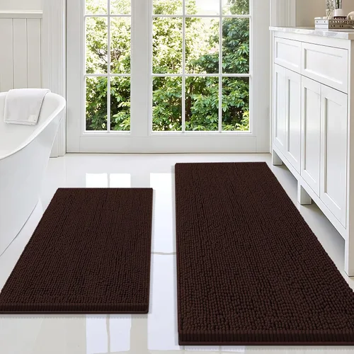 Miniatura 11 de Smiry Juego de 2 alfombras de baño, felpilla suave y absorbente, lavable a máquina, antideslizantes, para bañera, ducha y suelo