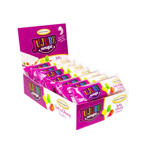 Golden Bonbon Dulce de Turrón de Azufaifo Italiano, Suave y Masticable con Frijolitos de Gelatina Afrutados Receta Original (25.2 Oz - 18 Barras,