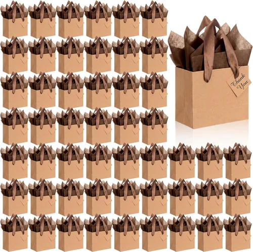 Miniatura 21 de Qilery 50 bolsas de regalo de papel de boda a granel con papel de seda, pequeñas bolsas de regalo con asa y etiquetas para cumpleaños, bodas