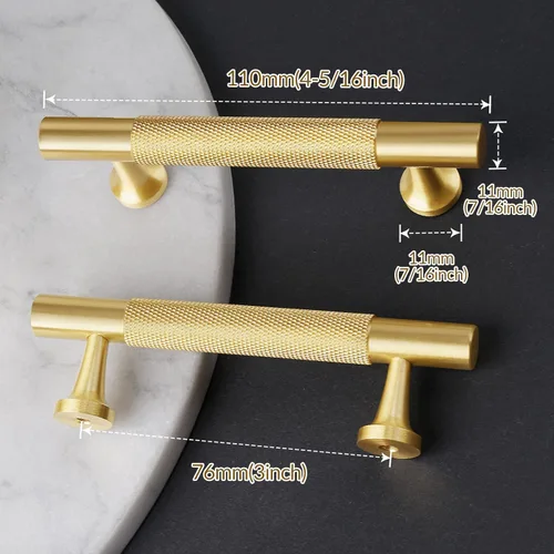 Miniatura 2 de RZDEAL Paquete de 5 tiradores de latón macizo dorados para gabinetes de cocina, tiradores de cajón, accesorios de gabinete de cocina de latón