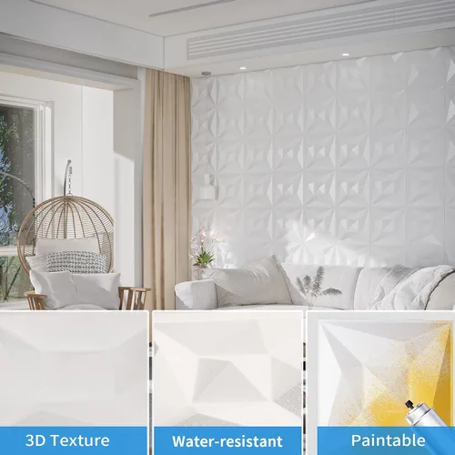 Miniatura 5 de Paneles de pared 3D de PVC blanco, paquete de 33 unidades de 11.8 x 11.8 pulgadas, diseño geométrico para actualización de decoración moderna
