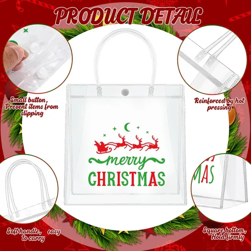 Miniatura 3 de Paterr 36 Bolsas de Regalo Transparentes de Navidad con Cinta, Bolsas de Favor de Fiesta Transparentes Reutilizables con Asas, Bolsas de Regalo